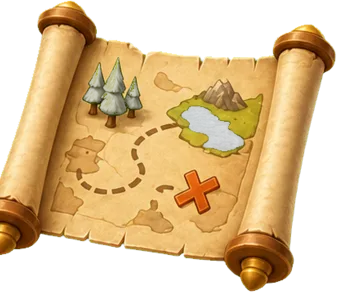 Map-style illustration — challenges and exploration in Tetja worlds